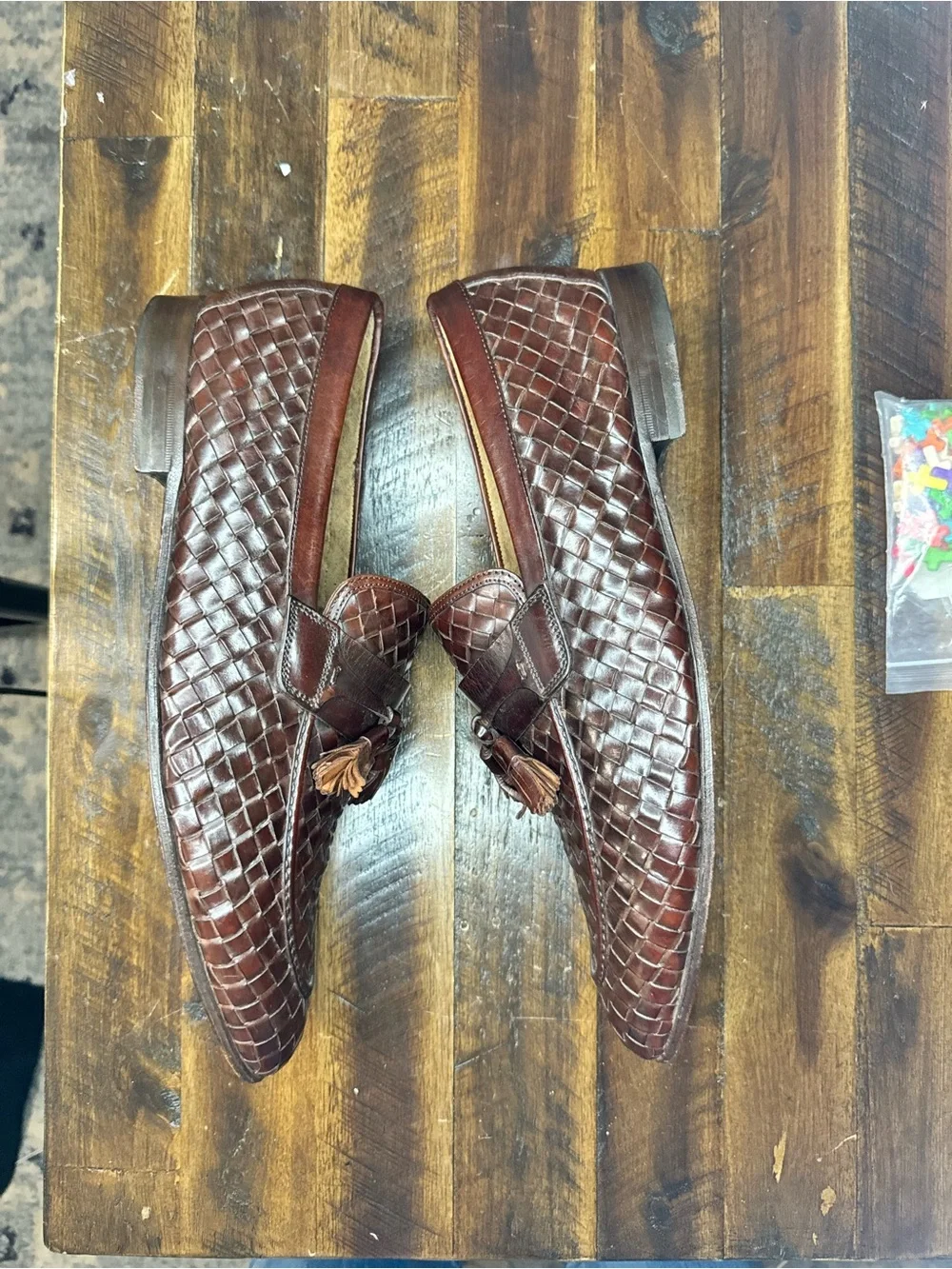 Magnanni Dark Brown Woven Leather Tassel Loafers size 9.5